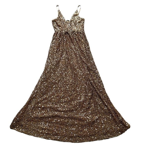Zara gold sequins v neck maxi dress sleeveless size large disco wedding cocktail - Picture 2 of 11
